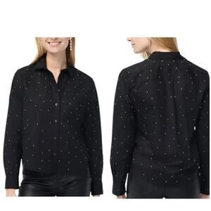 NWT J. Crew 3X Rhinestone modern button-down Black Cotton Lightweight CE968